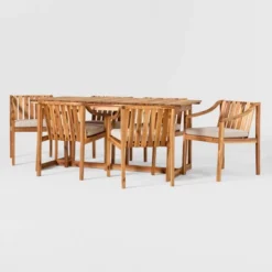 7pc Modern Slatted Wood Outdoor Dining Set - Saracina Home -Sunnydaze Decor Store GUEST 004dfb25 1c23 4390 ab30 32ab6c6abcb4