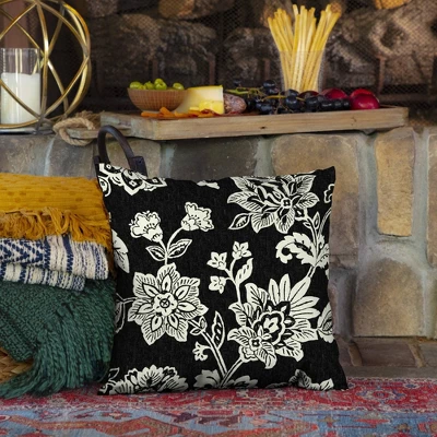 2pk Square Ashland Jacobean Outdoor Throw Pillows Black/White - Arden Selections 3 2pk Square Ashland Jacobean Outdoor Throw Pillows Black/White - Arden Selections