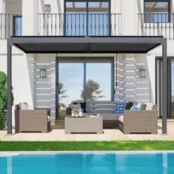 Aoodor Outdoor Louvered Pergola Adjustable Louvered Sloping Roof Wall-Mounted Pergola