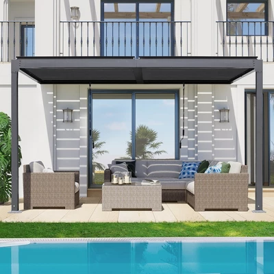 Aoodor Outdoor Louvered Pergola Adjustable Louvered Sloping Roof Wall-Mounted Pergola 3 Aoodor Outdoor Louvered Pergola Adjustable Louvered Sloping Roof Wall-Mounted Pergola