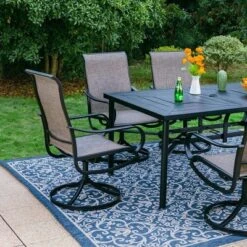 7pc Outdoor Dining Set With Swivel Sling Chairs & Large Metal Rectangle Table With Umbrella Hole - Gray - Captiva Designs 23 7pc Outdoor Dining Set With Swivel Sling Chairs & Large Metal Rectangle Table With Umbrella Hole - Gray - Captiva Designs -Sunnydaze Decor Store GUEST 0187332f 7e6e 48b3 9734 e41ad4cab50d