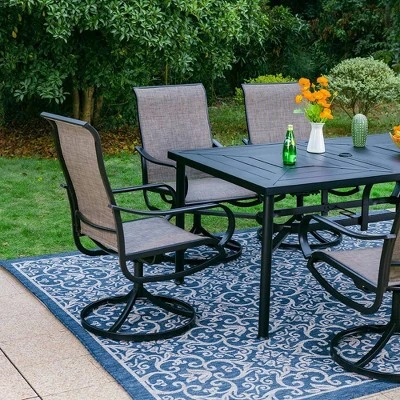 7pc Outdoor Dining Set With Swivel Sling Chairs & Large Metal Rectangle Table With Umbrella Hole - Gray - Captiva Designs 11 7pc Outdoor Dining Set With Swivel Sling Chairs & Large Metal Rectangle Table With Umbrella Hole - Gray - Captiva Designs - Image 9