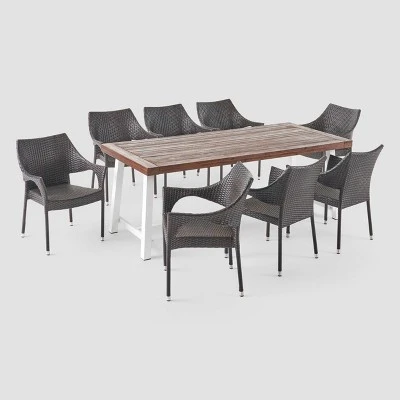 Espanola 9pc Wood And Wicker Dining Set Dark Brown/Multibrown - Christopher Knight Home 3 Espanola 9pc Wood And Wicker Dining Set Dark Brown/Multibrown - Christopher Knight Home
