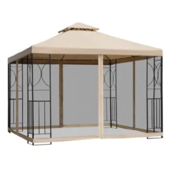 Outsunny 10' X 10’ Steel Outdoor Patio Gazebo Canopy With Privacy Mesh Curtains, Weather-Resistant Roof, & Storage Trays -Sunnydaze Decor Store GUEST 02e50d37 f330 4a90 a5b8 e54564dce72a