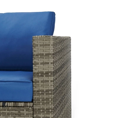 4pc Wicker Patio Sectional Seating Set - Blue - EDYO LIVING 7 4pc Wicker Patio Sectional Seating Set - Blue - EDYO LIVING - Image 5