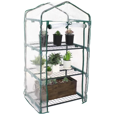 Sunnydaze Decor Sunnydaze Outdoor Portable Growing Rack 3-Tier Greenhouse With Roll-Up Door - 3 Shelves - Clear 10 Sunnydaze Decor Sunnydaze Outdoor Portable Growing Rack 3-Tier Greenhouse With Roll-Up Door - 3 Shelves - Clear - Image 8