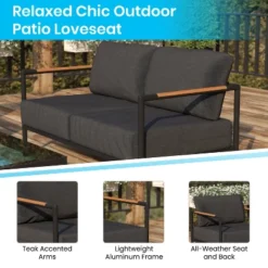 Merrick Lane Outdoor Loveseat With Removable Plush Fabric Cushions And Teak Accented Aluminum Frame 23 Merrick Lane Outdoor Loveseat With Removable Plush Fabric Cushions And Teak Accented Aluminum Frame -Sunnydaze Decor Store GUEST 03c35884 cfe4 4320 b194 f1a34864a0f3 1