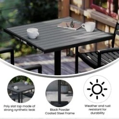 Flash Furniture Outdoor Patio Bistro Dining Table With Faux Teak Poly Slats -Sunnydaze Decor Store GUEST 03d0af9d 98be 4bcc 8735 310820fc0498