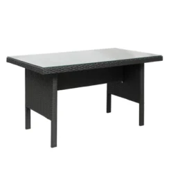 6pc Wicker Patio Conversation Set With Glass Table Ottomans & Cushions - Black/Dark Gray - GODEER -Sunnydaze Decor Store GUEST 03d5dbc5 b9de 4729 ac3b 5937b1dab7b0