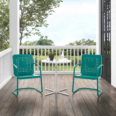 Bates 3pc Outdoor Bistro Set With Table & 2 Chairs - Turquoise - Crosley 6 Bates 3pc Outdoor Bistro Set With Table & 2 Chairs - Turquoise - Crosley - Image 4