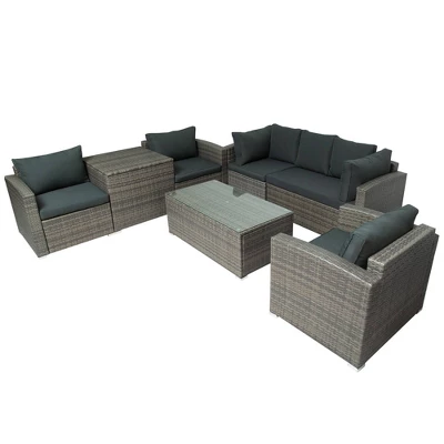 7pc Wicker Patio Seating Set With Storage Box - Gray - GODEER 6 7pc Wicker Patio Seating Set With Storage Box - Gray - GODEER - Image 4