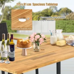 Costway 7 PCS Patio Rattan Dining Set Acacia Wood Table 6 Wicker Chairs With Umbrella Hole -Sunnydaze Decor Store GUEST 0458115a 5cfb 4456 a1b9 a0e91c9c6ff8