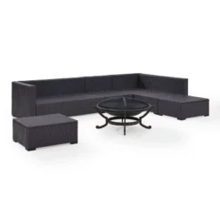 Biscayne 6pc Outdoor Wicker Sectional Set With Fire Pit - Crosley -Sunnydaze Decor Store GUEST 046f9b9c c3f2 46f1 8d36 1b093afa746a