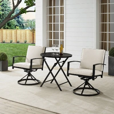 3pc Kaplan Outdoor Steel Bistro Set Oatmeal/Bronze - Crosley 3 3pc Kaplan Outdoor Steel Bistro Set Oatmeal/Bronze - Crosley