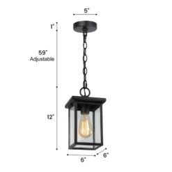 Square Glass/Metal Outdoor Pendant Lamp Black - LNC -Sunnydaze Decor Store GUEST 0516dbda a1c1 464f 881c 98261fecf851