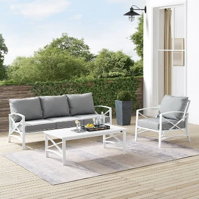 Kaplan 3pc Outdoor Sofa Set With Sofa & Arm Chair With Coffee Table - Gray - Crosley 9 Kaplan 3pc Outdoor Sofa Set With Sofa & Arm Chair With Coffee Table - Gray - Crosley - Image 7