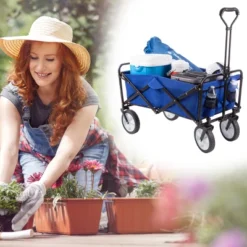 Nature Spring Collapsible Utility Wagon For Camping, Gardening, Landscaping, And Shopping - 34.5" X 20", Blue -Sunnydaze Decor Store GUEST 05945b8c edca 4020 b285 3bb31f1af60c