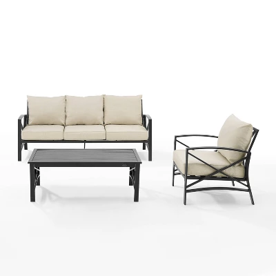 Kaplan 3pc Outdoor Sofa Set With Sofa & Arm Chair With Coffee Table - Oatmeal - Crosley 3 Kaplan 3pc Outdoor Sofa Set With Sofa & Arm Chair With Coffee Table - Oatmeal - Crosley