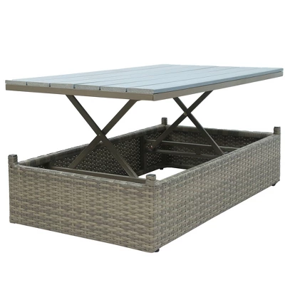 5pc Outdoor Wicker Conversations Set With Adjustable Sofa, Ottomans & Accent Table - Gray - GODEER 12 5pc Outdoor Wicker Conversations Set With Adjustable Sofa, Ottomans & Accent Table - Gray - GODEER - Image 10