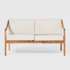 Saracina Home Mid-Century Modern Slatted Acacia Outdoor Bench With Cushions -Sunnydaze Decor Store GUEST 068799d8 e746 42bf af05 c3a590ca4c43