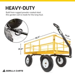 Gorilla Carts 1200lbs. Capacity Industrial Steel Utility Wagon With Removable Sides And 2 In 1 Handle For Towing - Yellow (GOR1201B) -Sunnydaze Decor Store GUEST 0729d63c 1101 4a4f b945 f56fba129081