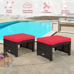 Costway 2PCS Patio Rattan Ottoman Cushioned Seat Foot Rest Furniture TurquoiseRedWhite -Sunnydaze Decor Store GUEST 072a3749 7876 407c bdb8 4d0af0e0076e