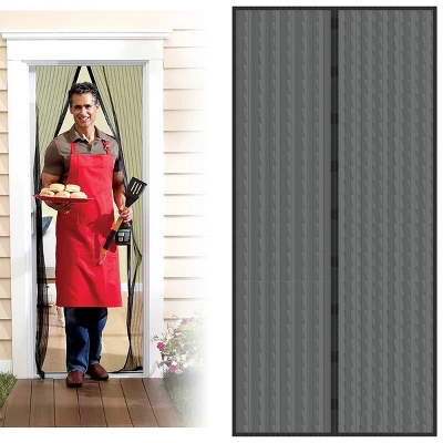 Hastings Home 38" Magnetic Screen Door For French Doors Or Sliding Glass Doors - Full Frame Velcro, Black