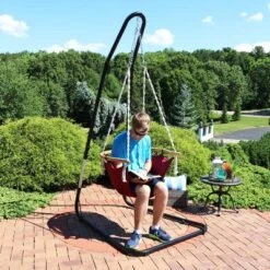 Sunnydaze Decor Sunnydaze Outdoor 1-Person Single Olefin Audrey Hammock Hanging Chair With Bamboo Armrest And Black Steel Stand - Red 12 Sunnydaze Decor Sunnydaze Outdoor 1-Person Single Olefin Audrey Hammock Hanging Chair With Bamboo Armrest And Black Steel Stand - Red -Sunnydaze Decor Store GUEST 07e0e78e f5a6 48f8 ba42 6db3368c1ba7