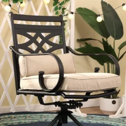 5pc Outdoor Dining Set With Swivel Chairs With Seat & Back Cushions & Square Metal Table With Umbrella Hole - Captiva Designs -Sunnydaze Decor Store GUEST 0817e6cd 3a94 4dd6 aaed fca66d3510a3 1