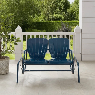 Ridgeland Outdoor Metal Loveseat Glider - Navy - Crosley 4 Ridgeland Outdoor Metal Loveseat Glider - Navy - Crosley - Image 2