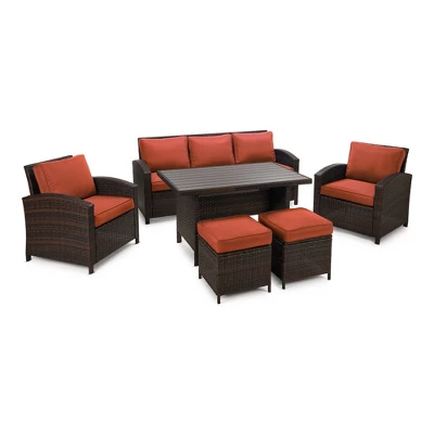 6pc Wicker Outdoor Conversation Set With Cushions & Ottomans - Orange - EDYO LIVING 3 6pc Wicker Outdoor Conversation Set With Cushions & Ottomans - Orange - EDYO LIVING