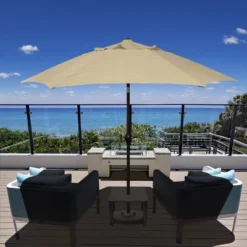 9' X 9' Aluminum Market Patio Umbrella With Crank Lift And Push Button Tilt Antique Beige - Astella -Sunnydaze Decor Store GUEST 095f4e0a a17e 4dd0 87d7 3f46e1efe95a