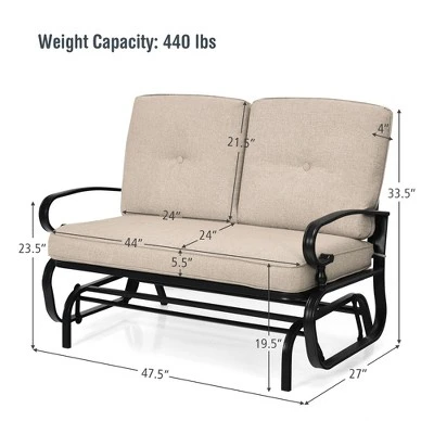 Costway 2-Person Outdoor Swing Glider Chair Bench Loveseat Cushioned Sofa 6 Costway 2-Person Outdoor Swing Glider Chair Bench Loveseat Cushioned Sofa - Image 4