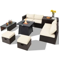 Tangkula 9PCS Outdoor Patio Furniture Set With 30" Propane Fire Pit Table PE Wicker Space-Saving Sectional Sofa Set W/ Storage Box & Cushions 31 Tangkula 9PCS Outdoor Patio Furniture Set With 30" Propane Fire Pit Table PE Wicker Space-Saving Sectional Sofa Set W/ Storage Box & Cushions -Sunnydaze Decor Store GUEST 0976d6b2 2502 4893 bd81 821c6d21a2e6