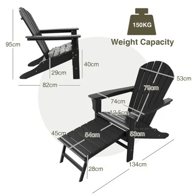 Tangkula HDPE Adirondack Chair W/Ergonomic Design&Ottoman Outdoor Lounge Armchair Chair For Yard&Patio Black 7 Tangkula HDPE Adirondack Chair W/Ergonomic Design&Ottoman Outdoor Lounge Armchair Chair For Yard&Patio Black - Image 5