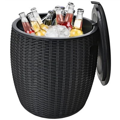 Costway 9.5 Gallon 4-in-1 Patio Rattan Cool Bar Cocktail Table Side Table BrownBlack 4 Costway 9.5 Gallon 4-in-1 Patio Rattan Cool Bar Cocktail Table Side Table BrownBlack - Image 2