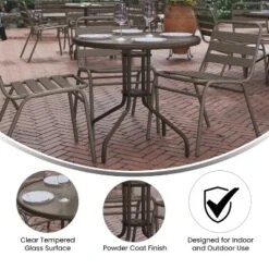 Emma And Oliver 31.5'' Round Glass Top Metal Table With 4 Aluminum Slat Stack Chairs -Sunnydaze Decor Store GUEST 09c80244 42c8 494d bc28 7c1846ee74bf