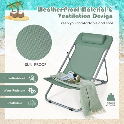 Costway Set Of 2 Beach Chair Portable 3-Position Lounge Chair W/ Headrest BlueGreenOrange 6 Costway Set Of 2 Beach Chair Portable 3-Position Lounge Chair W/ Headrest BlueGreenOrange - Image 4