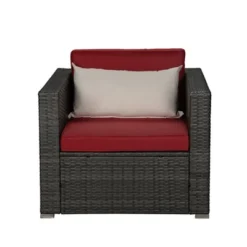 4pc Outdoor Wicker Conversation Set - Red/Brown - GODEER -Sunnydaze Decor Store GUEST 0aeca72c 756c 4869 9c8f c1298860a46d 1
