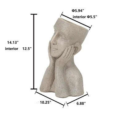 LuxenHome Speckled Beige MgO Happy Bust Head Planter 11 LuxenHome Speckled Beige MgO Happy Bust Head Planter - Image 9