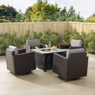 Palm Harbor 5pc Outdoor Wicker Conversation Set With Fire Table - Gray - Crosley 3 Palm Harbor 5pc Outdoor Wicker Conversation Set With Fire Table - Gray - Crosley