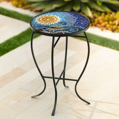 Teal Island Designs Modern Black Round Outdoor Accent Side Table 14" Wide Blue Ocean Mosaic Tabletop Front Porch Patio Home House 3 Teal Island Designs Modern Black Round Outdoor Accent Side Table 14" Wide Blue Ocean Mosaic Tabletop Front Porch Patio Home House