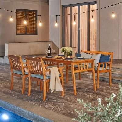 Kapalua 4pc Honey Nautical Wooden Patio Dining Set With Bench - Vifah 5 Kapalua 4pc Honey Nautical Wooden Patio Dining Set With Bench - Vifah - Image 3