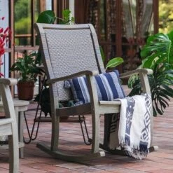 Clayton Solid Wood & Wicker Outdoor Rocking Chair - Cambridge Casual -Sunnydaze Decor Store GUEST 0bde5424 025d 462b b5cb b6c3e387e67d