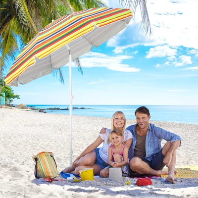 Costway 6.5Ft Patio Beach Sunshade Umbrella Portable Tilt Outdoor Yellowith Green/Navy/Blue 4 Costway 6.5Ft Patio Beach Sunshade Umbrella Portable Tilt Outdoor Yellowith Green/Navy/Blue - Image 2