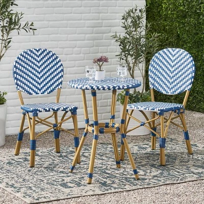 Picardy 3pc Outdoor Aluminum French Bistro Set - Navy/White/Bamboo - Christopher Knight Home 3 Picardy 3pc Outdoor Aluminum French Bistro Set - Navy/White/Bamboo - Christopher Knight Home