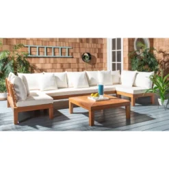 5pc Granton Living Set Teak/Beige - Safavieh