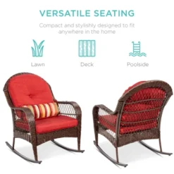Best Choice Products Outdoor Wicker Rocking Chair For Patio, Porch W/ Steel Frame, Weather-Resistant Cushions - Red 11 Best Choice Products Outdoor Wicker Rocking Chair For Patio, Porch W/ Steel Frame, Weather-Resistant Cushions - Red -Sunnydaze Decor Store GUEST 0c856954 e68f 4cb3 95fb d82a405b1485
