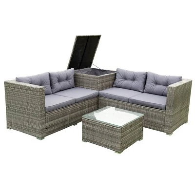 4pc Wicker Patio Seating Set With Cushions - Gray - GODEER 14 4pc Wicker Patio Seating Set With Cushions - Gray - GODEER - Image 12