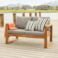 Galia Square Leg Acacia Wood Patio Loveseat With Cushions - Brown - Saracina Home 25 Galia Square Leg Acacia Wood Patio Loveseat With Cushions - Brown - Saracina Home -Sunnydaze Decor Store GUEST 0cc2d0f3 47e5 4caf 8193 f03c8bb693e4